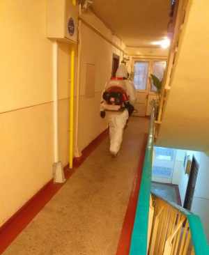 Read more about the article La Târgoviște a început dezinfectarea scărilor de bloc.