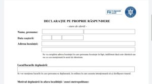 Read more about the article VEZI NOUA DECLARAȚIE PE PROPRIA RĂSPUNDERE PENTRU DEPLASARE ÎN STAREA DE ALERTĂ / MODEL