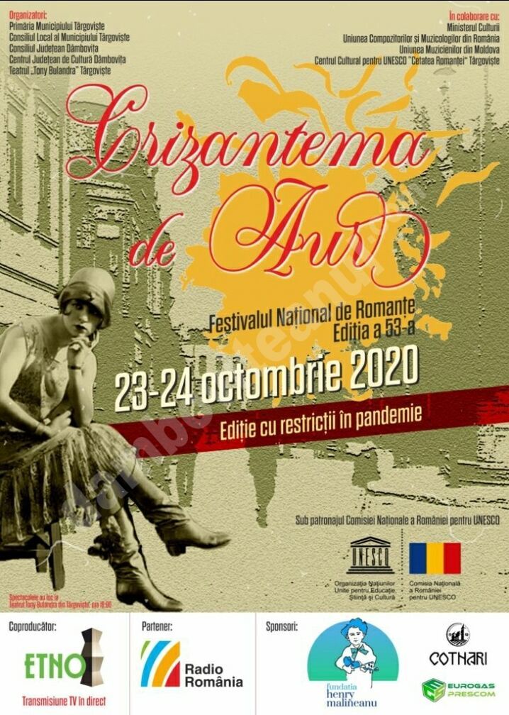 You are currently viewing Festivalul Naţional de Interpretare şi Creaţie a Romanţei „Crizantema de Aur”,  ediţia a 53-a, 2020