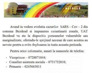 Read more about the article Se prelungește carantina zonală, în comuna Bezdead
