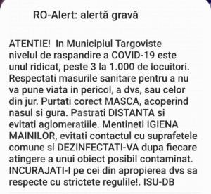 Read more about the article Atenționare RO Alert, primită de târgovișteni