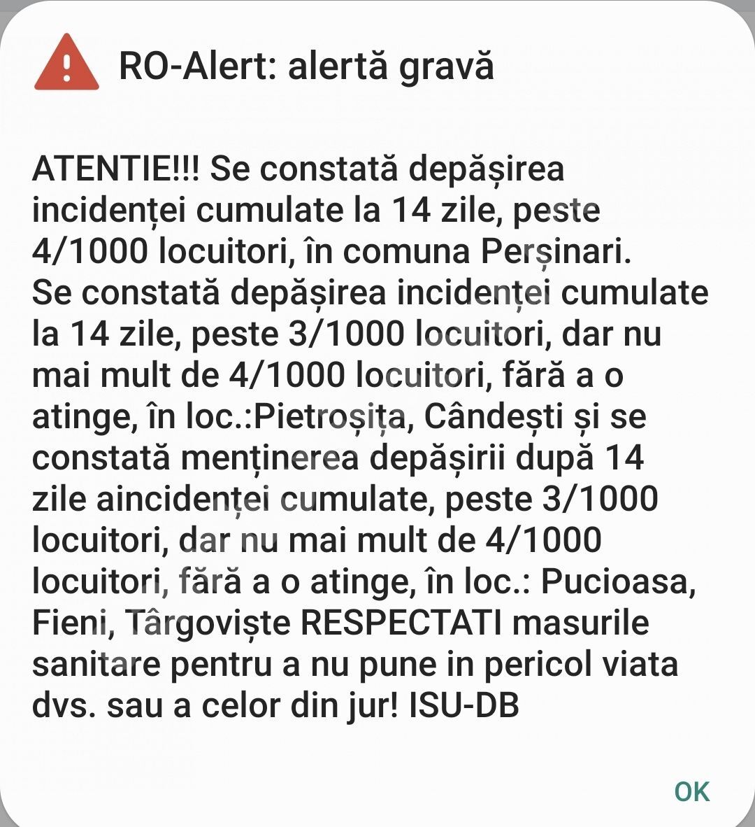You are currently viewing Mesaj RO ALERT primit de dâmbovițeni, în această dimineață