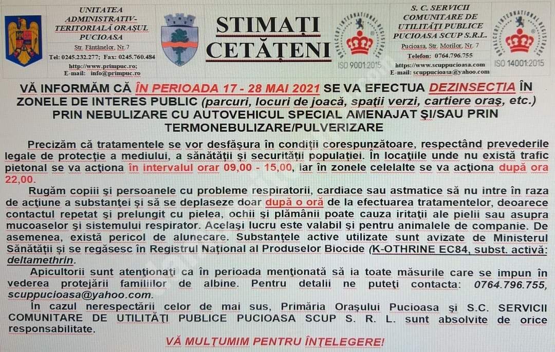 You are currently viewing Atenție, apicultori, începe dezinsecția în spațiile publice din Pucioasa