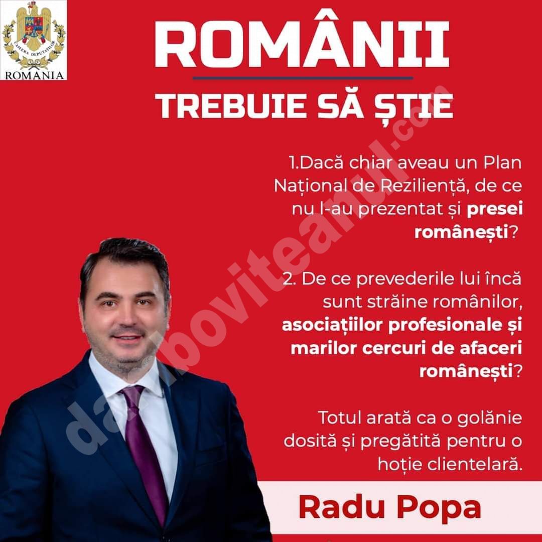 You are currently viewing Radu Popa, deputat: Mâine, urmează să fie prezentat public PNRR, dacă nu va fi respins și acest dosărel