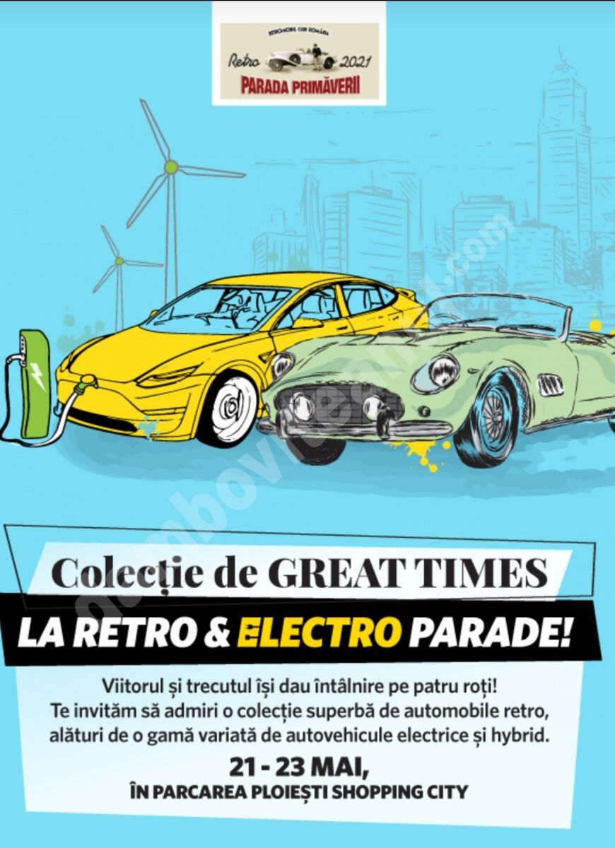 You are currently viewing Colecție spectaculoasă de mașini retro, hibride și electrice, prezentată în parcarea Ploiești Shopping City, în cadrul Retro & Electro Parade