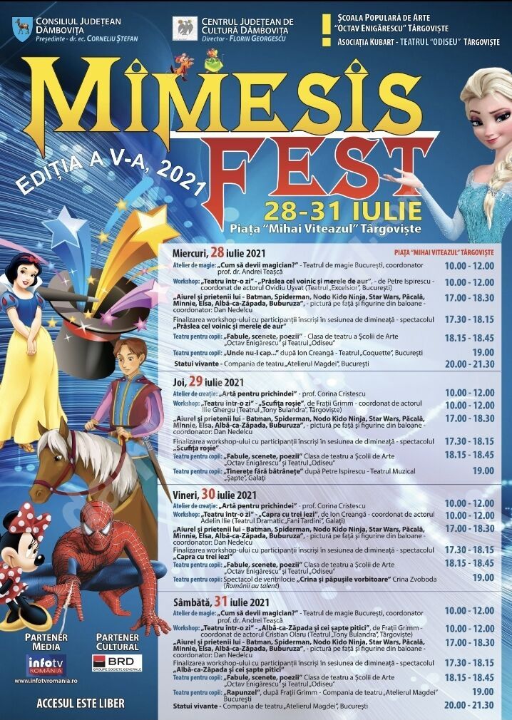 You are currently viewing Centrul Judeţean de Cultură Dâmboviţa organizează cea de-a V-a ediţie a festivalului de teatru pentru copii „Mimesis Fest”
