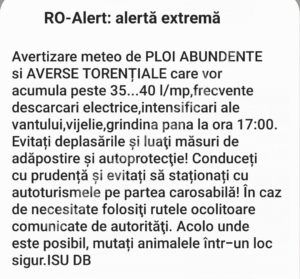 Read more about the article Mesaj RO ALERT de averse torențiale, primit de dâmbovițeni