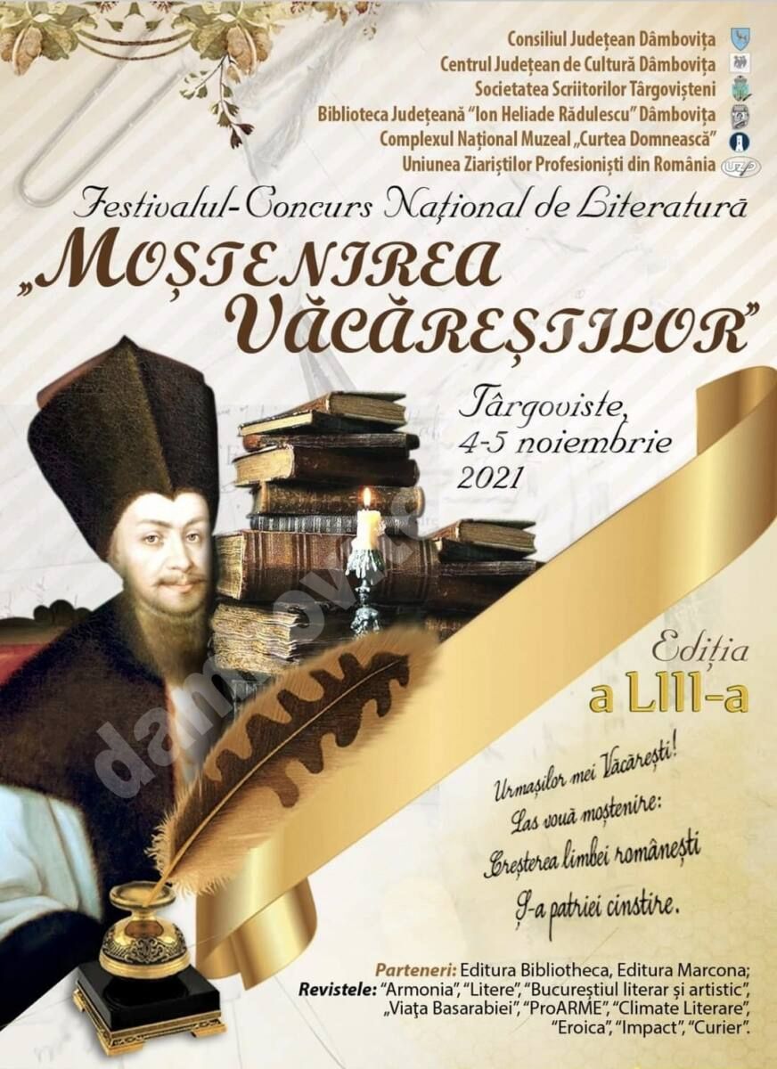 You are currently viewing Concursul Național de Literatură „Moștenirea Văcăreștilor” ediția a LIII-a, Târgoviște, 2021