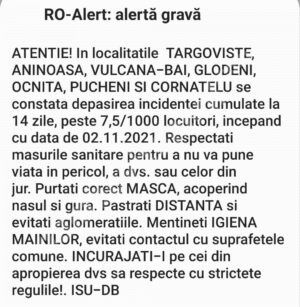 Read more about the article Mesaj RO ALERT primit, în această dimineață, de dâmbovițeni