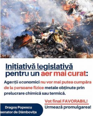 Read more about the article Senator Dragoș Popescu anunță adoptarea legii care va oferi pârghiile legale pentru diminuarea fenomenului incendierii de deșeuri