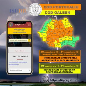 Read more about the article METEO: COD PORTOCALIU în zona de munte și  COD GALBEN în restul județului Dâmbovița pentru ploi abundente!