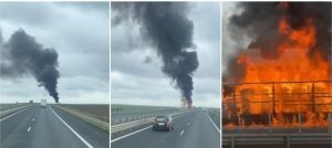 Read more about the article Un tir a luat foc pe autostrada A1, în Timiș