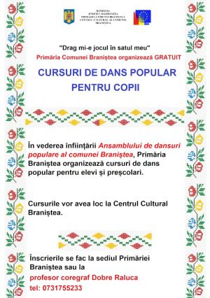 Read more about the article Cursuri gratuite de dans popular pentru copii, organizate de Primăria Braniștea