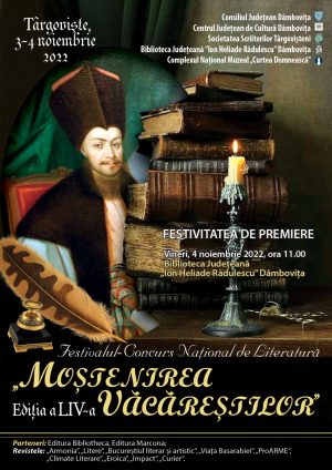 Read more about the article Astăzi, are loc premierea câștigătorilor Concursului „Moștenirea Văcăreștilor”. Vezi lista finaliștilor