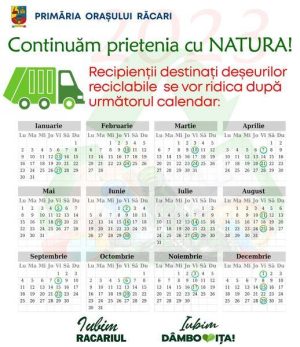 Read more about the article Primăria Răcari anunță calendarul după care se vor putea ridica recipienții destinați deșeurilor reciclabile