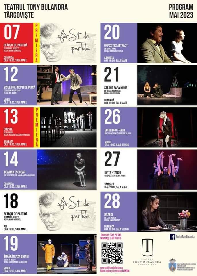 You are currently viewing Programul spectacolelor în luna mai, la Teatrul „Tony Bulandra”