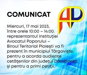Read more about the article Reprezentantul instituției „Avocatul Poporului” vine, miercuri, la Târgoviște