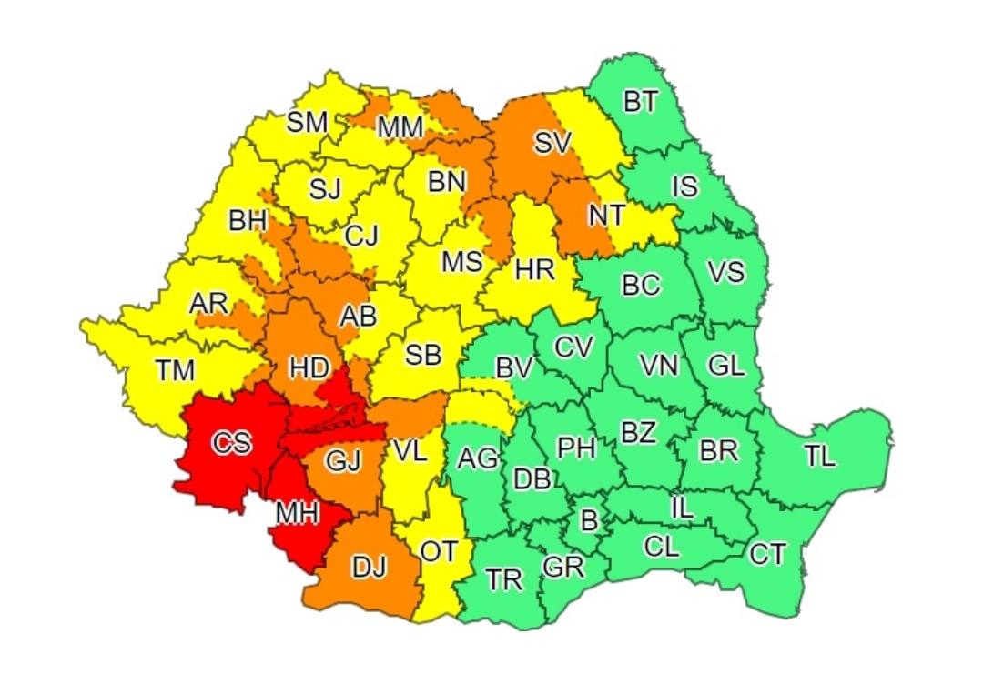 You are currently viewing Cod Roșu de ploi torențiale pentru patru județe din sud-vestul României