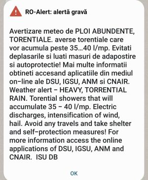 Read more about the article Mesaj RO Alert primit de dâmbovițeni. Județul se află sub avertizare nowcasting de furtuni