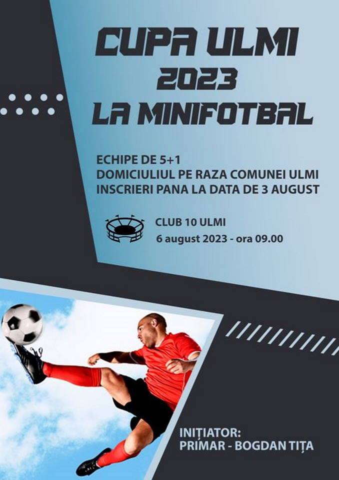 You are currently viewing Pe data de 6 august, la Ulmi, se va desfășura cea de-a 5-a ediție a competiției sportive de fotbal “CUPA ULMI 2023”