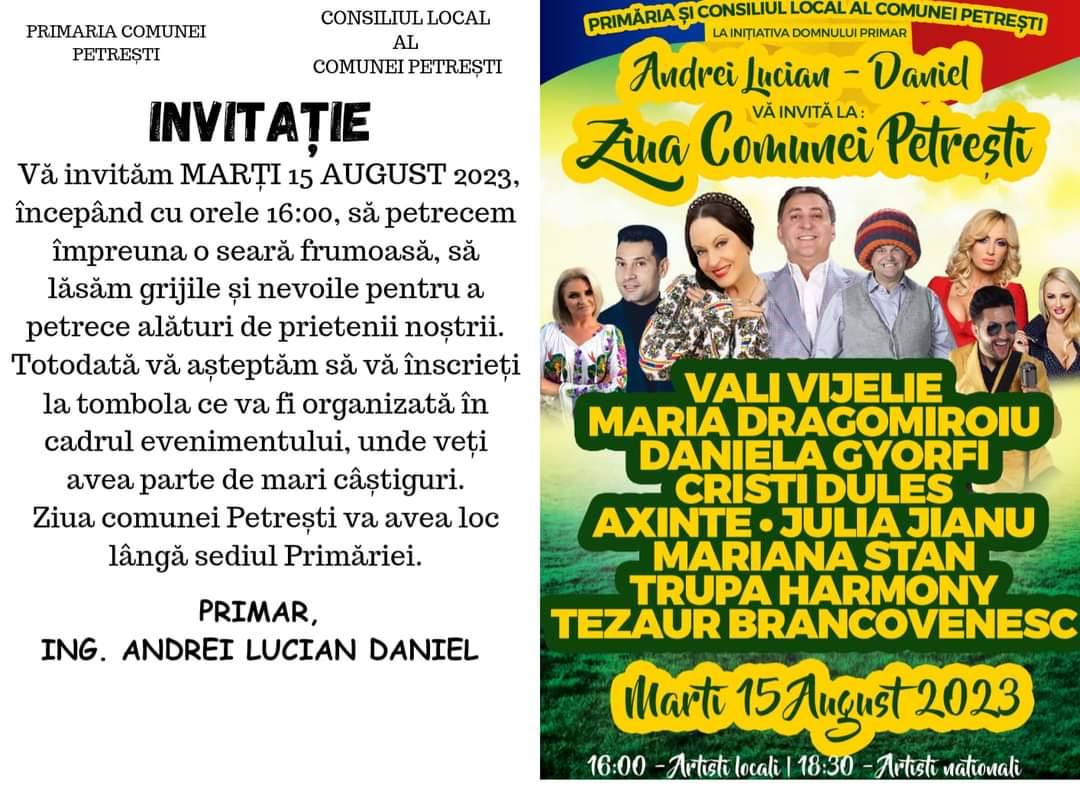 You are currently viewing Dublă sărbătoare, mâine, la Petrești