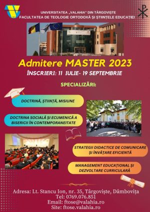 Read more about the article FACULTATEA DE TEOLOGIE DIN TÂRGOVIȘTE ORGANIZEAZĂ EXAMENE DE ADMITERE LA STUDII DE LICENȚĂ ȘI MASTER