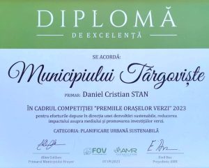 Read more about the article Municipiul Târgoviște, câștigător al categoriei „Planificare urbană sustenabilă”, în cadrul competiției „Premiile Orașelor Verzi 2023”