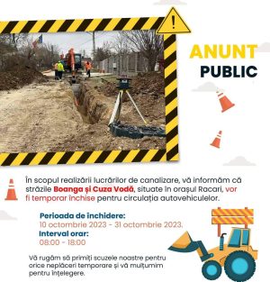 Read more about the article Străzile Boanga și Cuza Vodă, din Răcari, temporar închise pentru circulația autovehiculelor