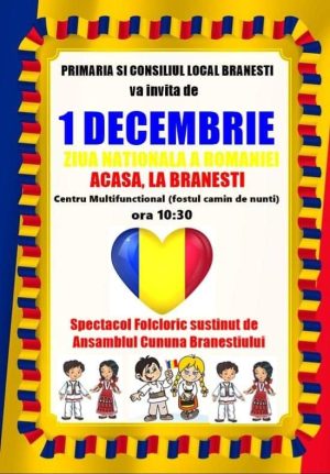 Read more about the article Ziua Națională a României va fi sărbătorită „ACASĂ LA BRĂNESTI!”