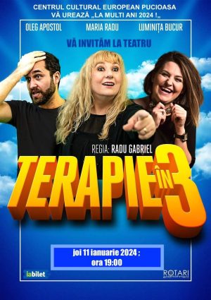 Read more about the article La Pucioasa va avea loc spectacolul „TERAPIE ÎN 3” în regia lui Radu Gabriel