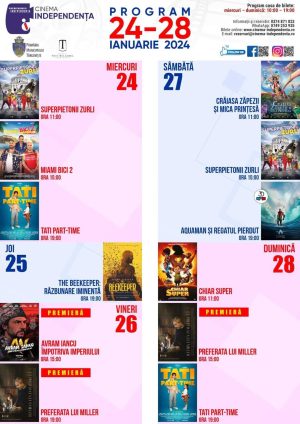 Read more about the article Vezi programul proiecțiilor de film la cinema „Independența”, 24-28 ianuarie 2024!