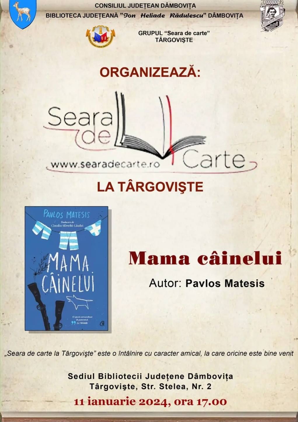 You are currently viewing O nouă întâlnire din seria „Seara de carte la Târgovişte”, la Biblioteca Județeană Dâmbovița