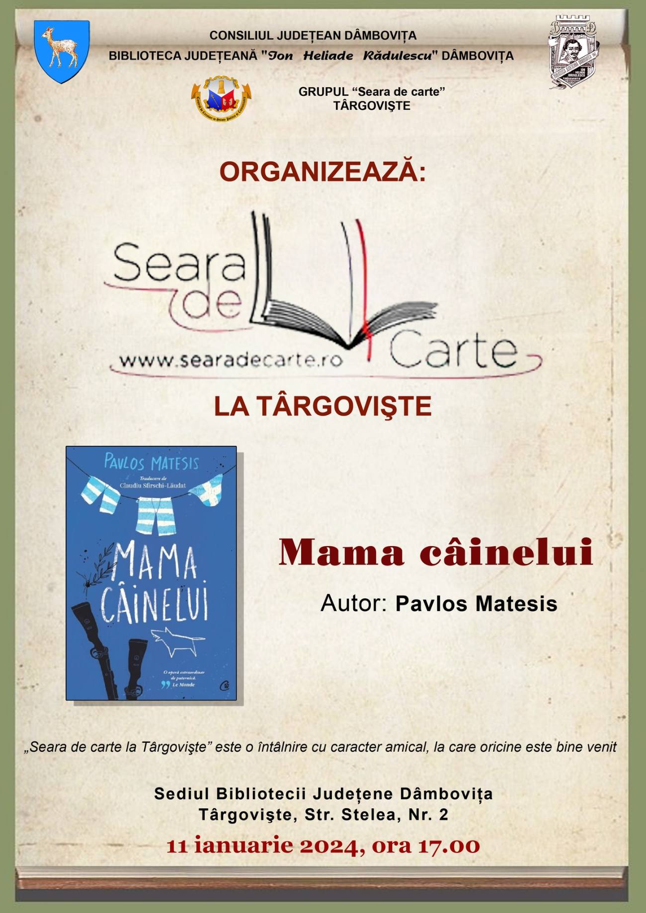 You are currently viewing Joia viitoare va avea loc prima ediție a întâlnirii „Seara de carte”, la Târgoviște