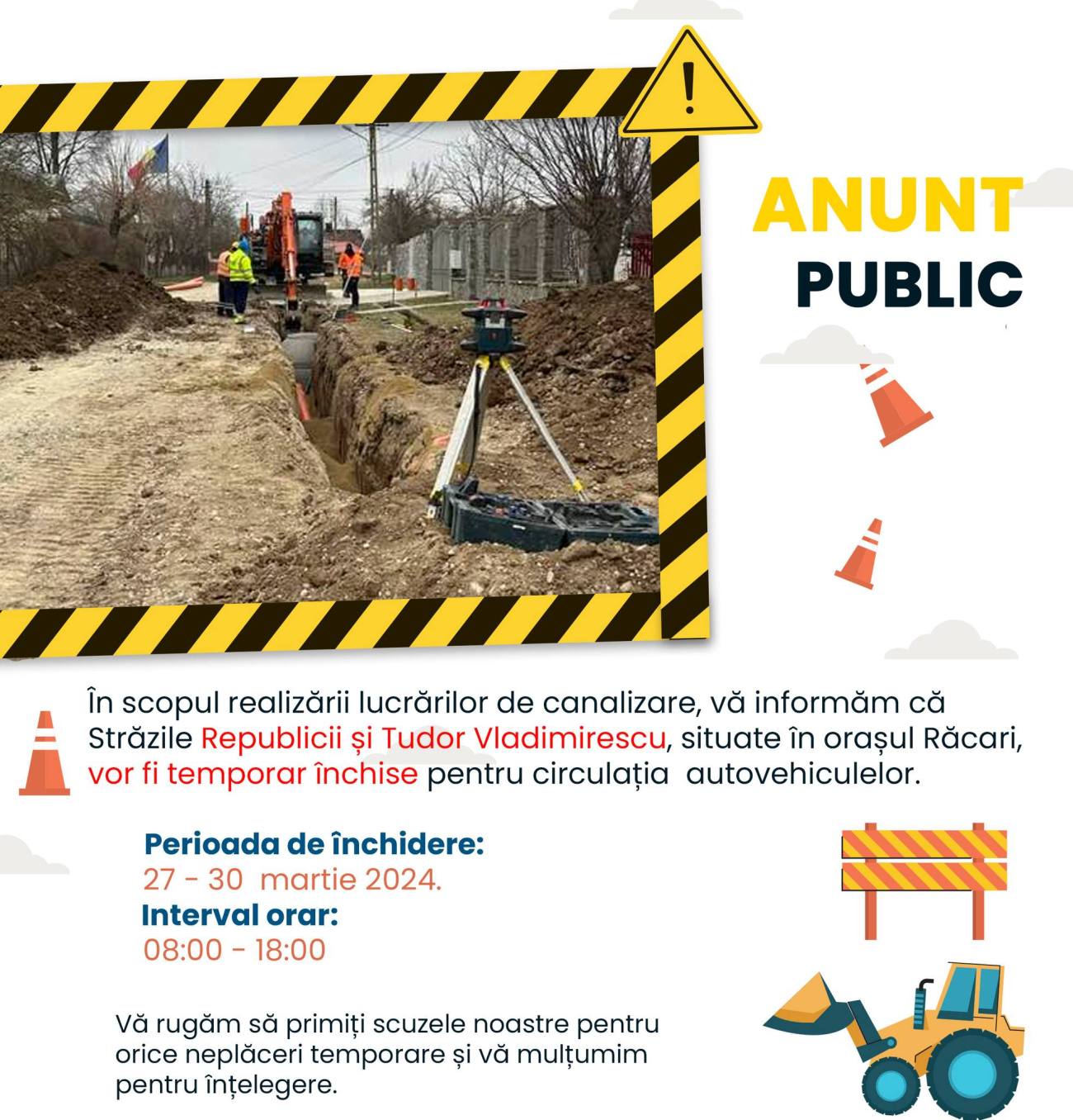 You are currently viewing Străzile Republicii și Tudor Vladimirescu, din Răcari, vor fi temporar închise pentru circulația autovehiculelor