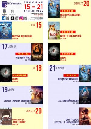 Read more about the article Vezi programul proiecțiilor de film la Cinema „Independența” în perioada 15-21 aprilie 2023!