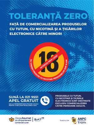 Read more about the article BAT: Toleranță zero față de comercializarea produselor cu tutun și a țigărilor electronice către minori