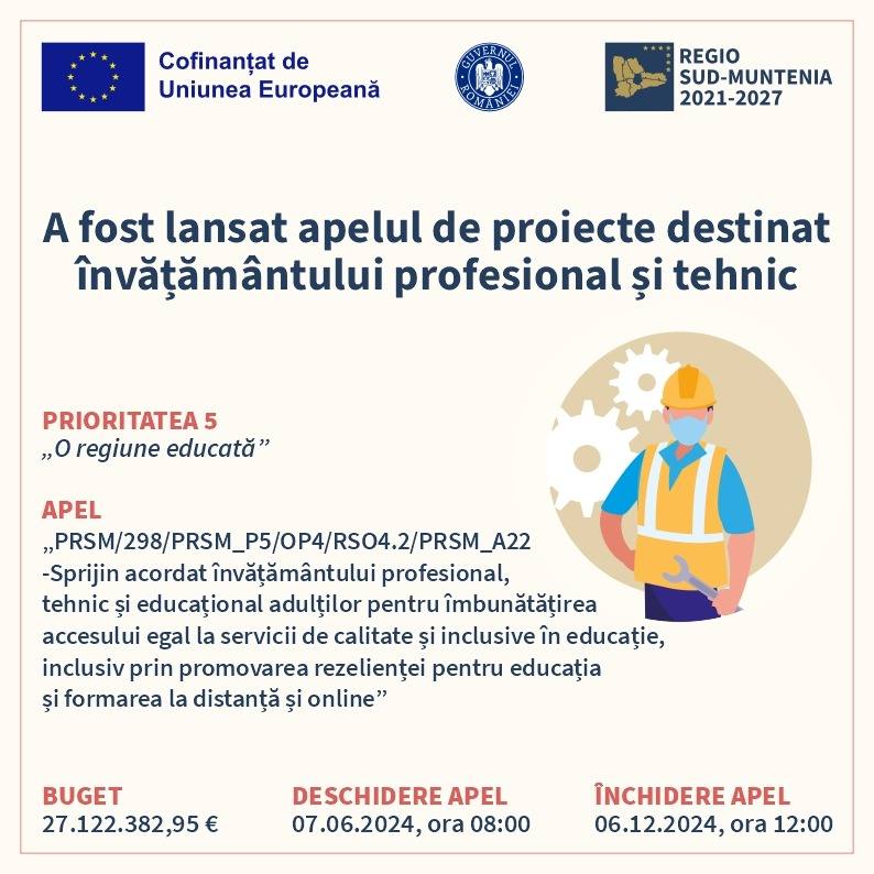 You are currently viewing A fost lansat apelul de proiecte destinat învățământului profesional, tehnic și educației adulților din regiunea Sud-Muntenia