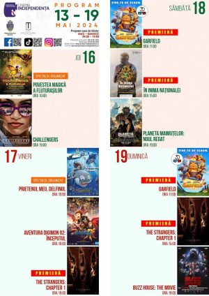 Read more about the article Programul proiecțiilor de film la Cinema „Independența”, 13-19 mai 2024