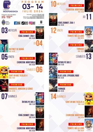 Read more about the article Vezi oferta proiecțiilor de film la Cinema Independența, în perioada 03-14 iulie 2024!