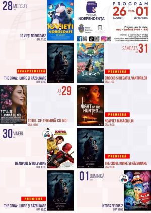 Read more about the article Programul proiecțiilor de film la Cinema Independența, 28 august – 01 septembrie 2024