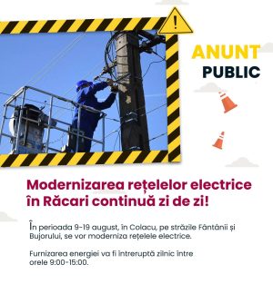 Read more about the article Sistări ale furnizării energiei electrice, la Colacu – Răcari, pentru modernizarea rețelei