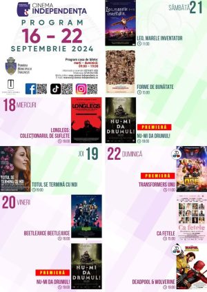 Read more about the article Vezi programul proiecțiilor de film la Cinema „Independența” din Târgoviște, 16 – 22 septembrie 2024!