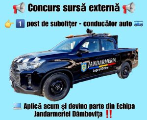 Read more about the article Jandarmeria Dâmbovița scoate la concurs un post de subofițer (conducător auto) cu încadrare din sursă externă 