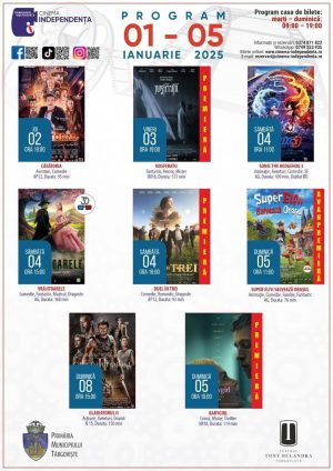 Read more about the article Programul proiecțiilor de film în perioada 01 – 05 ianuarie 2025, la Cinema Independența
