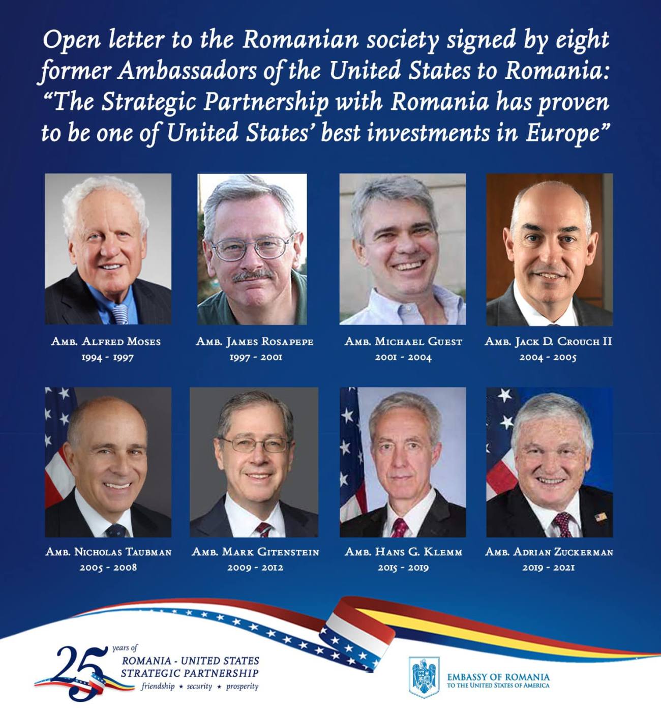 You are currently viewing Foștii ambasadori ai SUA în România au transmis o scrisoare deschisă prin care își arată îngrijorarea înainte de alegerile de duminică