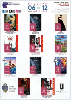 Read more about the article Vezi programul proiecțiilor de film la Cinema „Independența”, 06-12 ianuarie 2025!