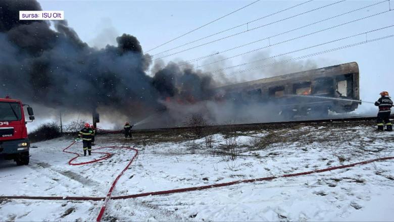 You are currently viewing Vagonul unui tren de călători a luat foc, în județul Olt