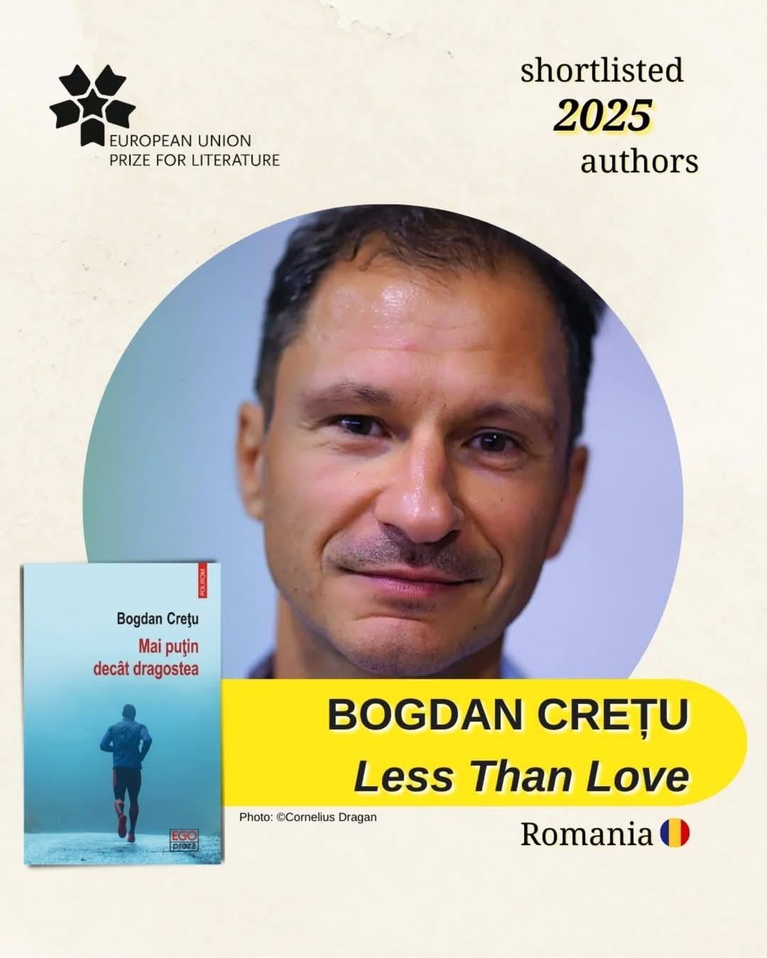 You are currently viewing Romanul „Mai puțin decât dragostea” de Bogdan Crețu, nominalizarea României la Premiul Uniunii Europene pentru Literatură