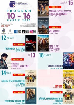 Read more about the article Vezi programul proiecțiilor de film la Cinema „Independența”, 10-16 martie 2024!