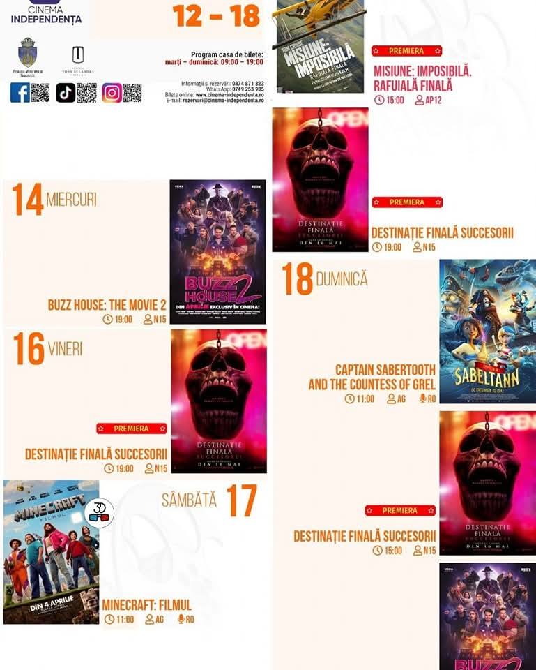 You are currently viewing Vezi programul proiecțiilor de film la Cinematograful Independența, în perioada 12-18 mai 2025!